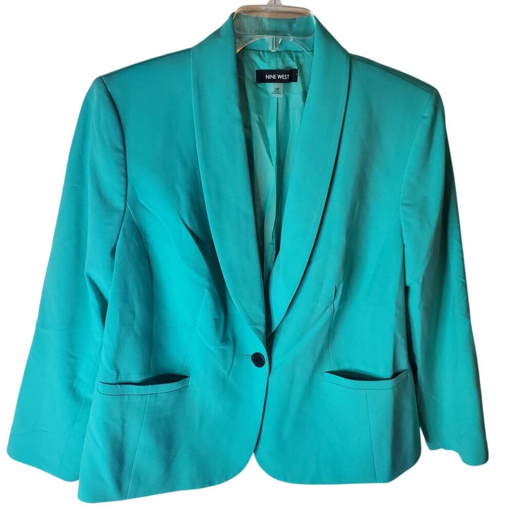 Nine West One Button Seafoam Aqua Blazer Jacket, 16W